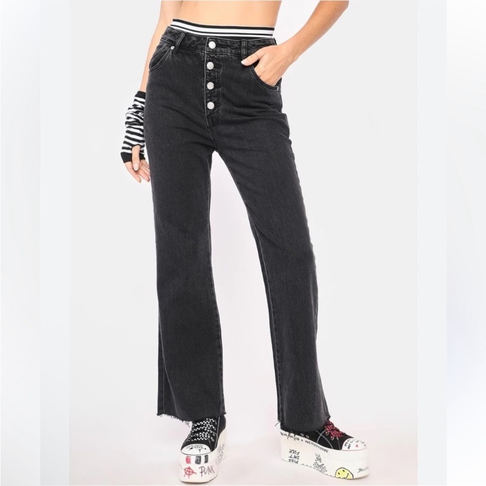 Rolla's Eastcoast Crop High Rise Flare Jeans black‎ Raw Hem Size 30